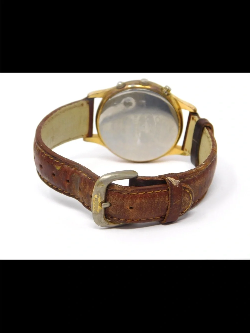 Fossil BQ 8443 Vintage 1995 Watch Moon Phase Gold Brown Leather Band Collectible